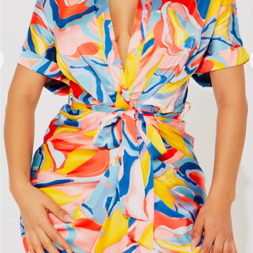 NWT Fashion Nova Colorful Psychedelic Dopamine fix Abstract Midi Dress - Picture 3 of 3